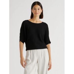 Quince Lightweight Cotton Cashmere Link-Stitch Dolman Sweater Black L